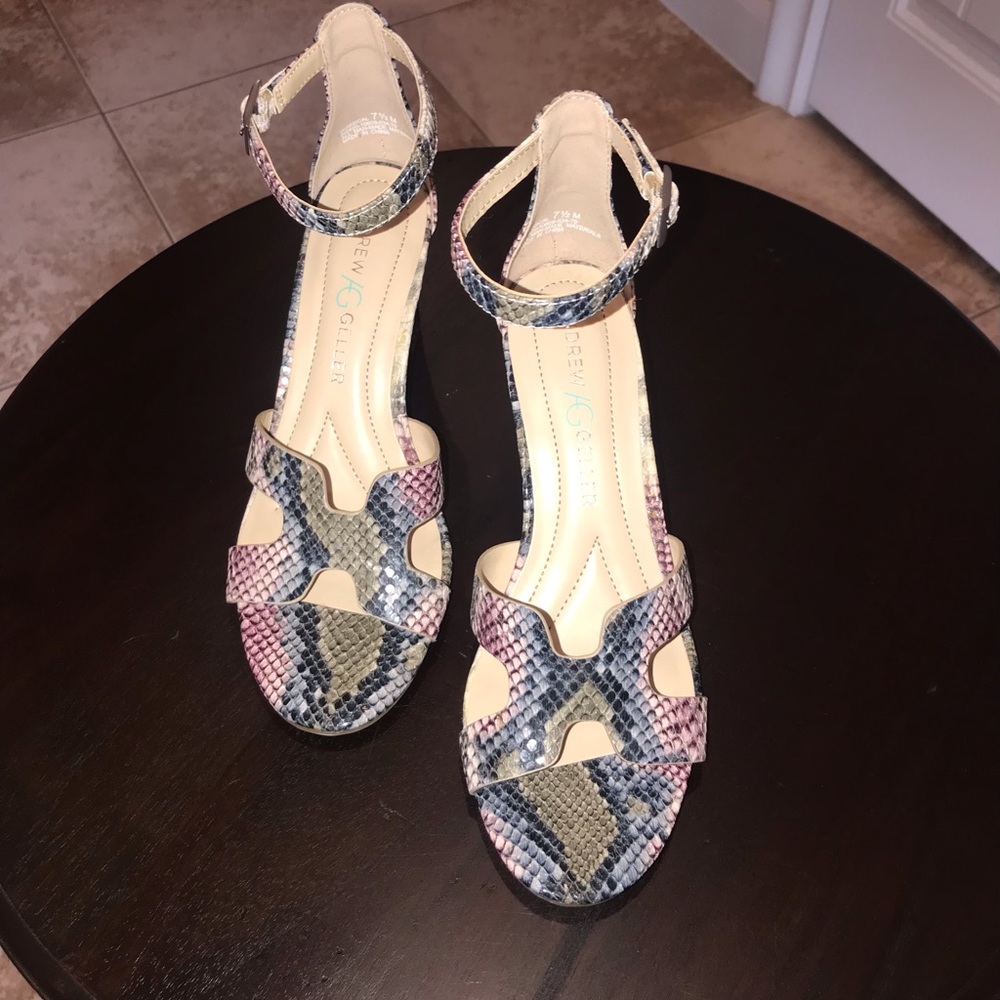 Andrew Geller strap heel. Beautiful snake print with pastel color. 3in heel.